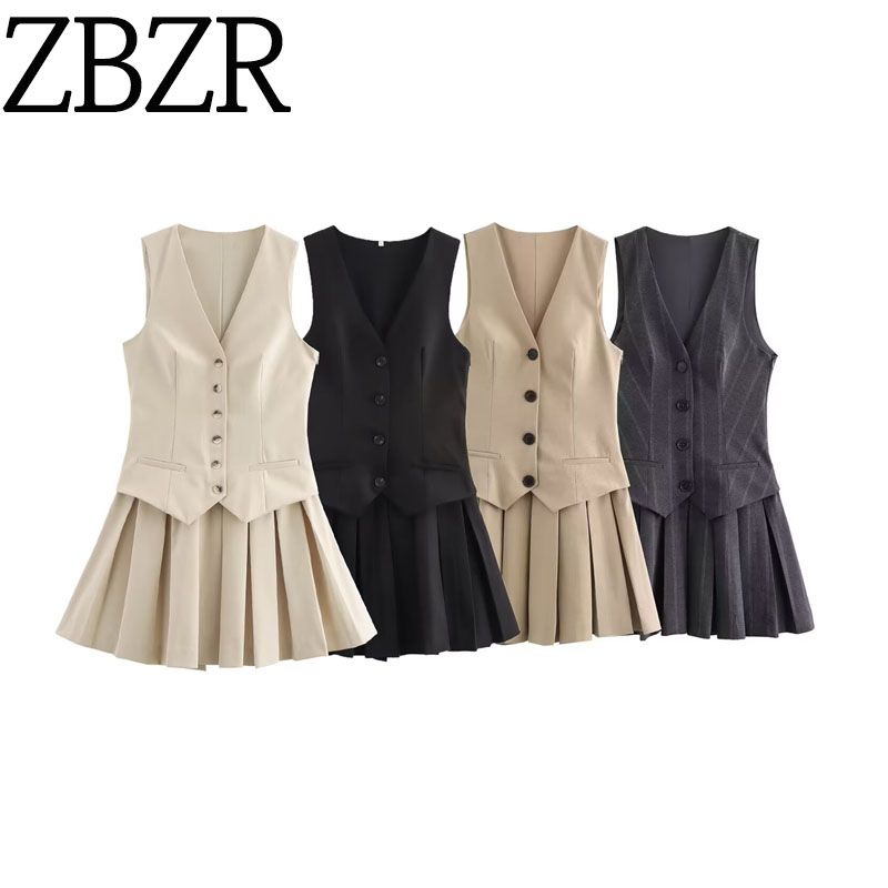 Za Foreign Trade New Women Clothes ZR Western Style Fashion Simple Wide Pleat Stripe Vest Style Dress 9368558