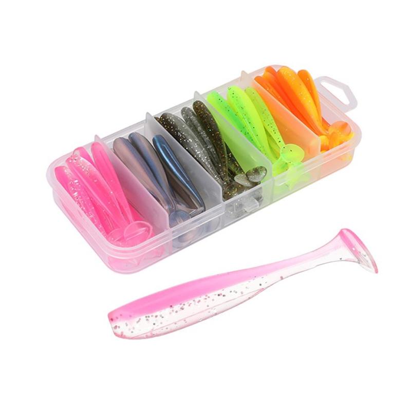 Packung mit 50 weichen Angelködern, weiche Swimbaits mit T-Schwanz, Plastik-Angelköder für Salzwasser- & Süßwasserfischerei