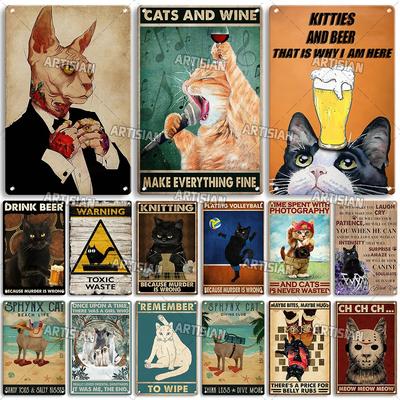 Artisian Black Cat Retro Metal Plaque Funny Pet Vintage Decorative Tin Sign Wall Decor Garage Bar Pub Club Kitchen Home Man Cave