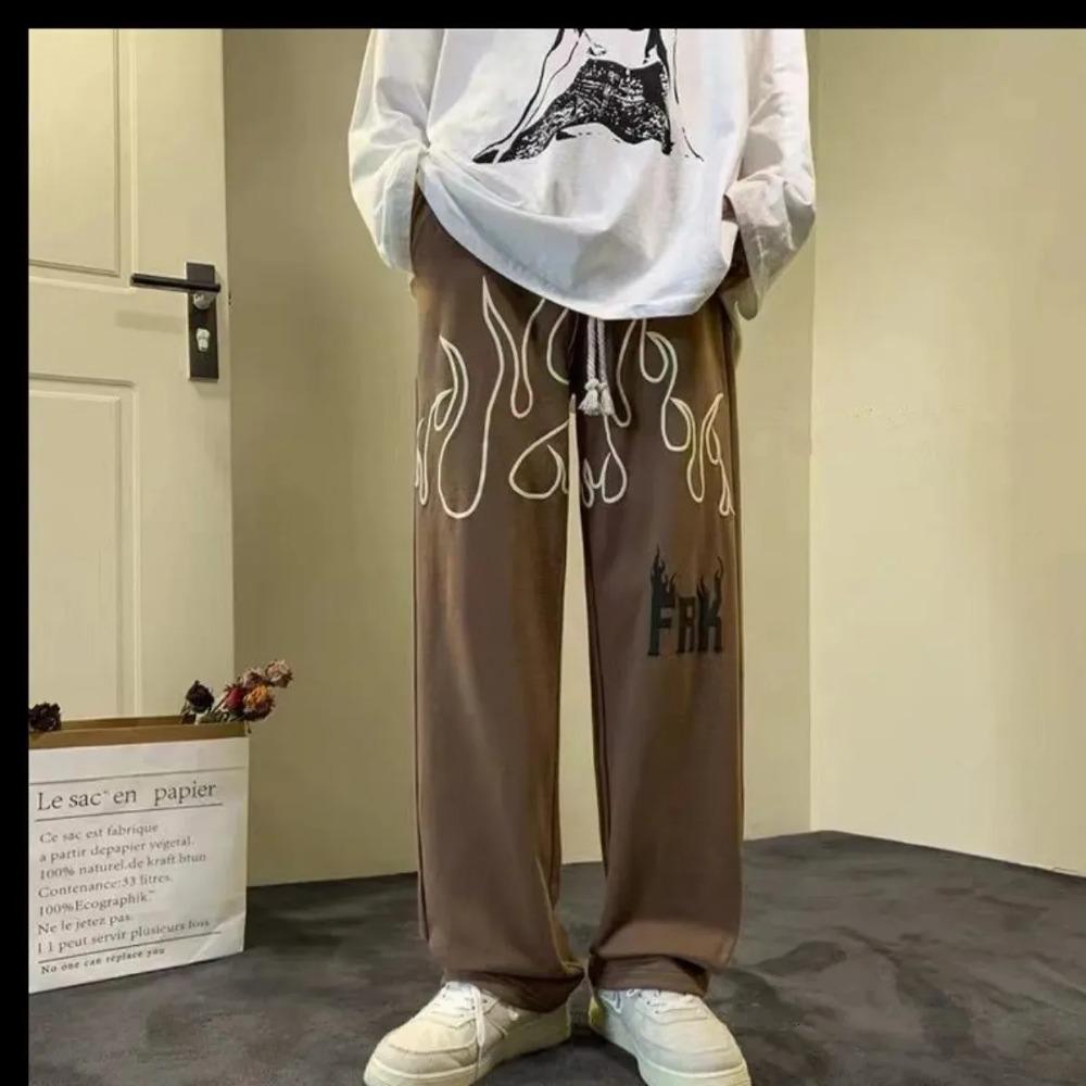 

Men s Wide Leg Straight Leg Loose Printed Letter Drawstring Pants Fashionable Casual Pants XXXL