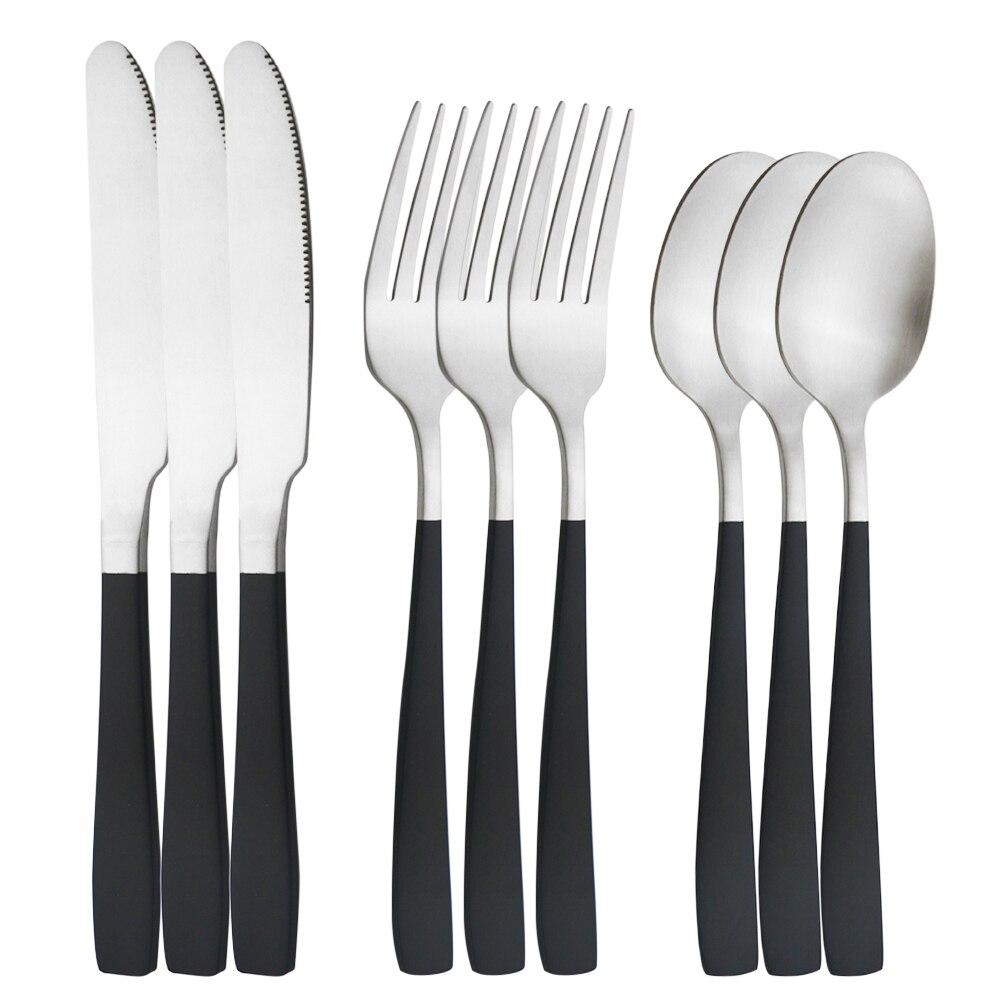 9ks/3set Zlaté nádobí Sada příborů z nerezové oceli Nože Vidlička Lžíce Stříbrné nádobí Sada kuchyňského nádobí