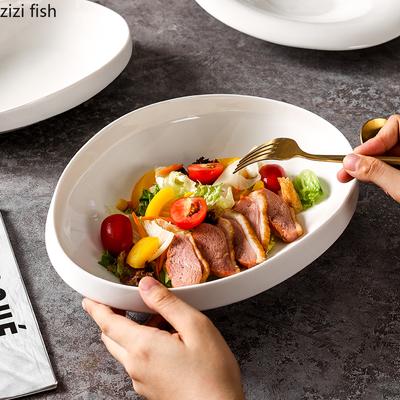 White Irregular Ceramic Bowl Dining Plate Western Steak Plate Sushi Plates Fruit Plates Salad Bowl Soup Bowls Dessert Bowls Dish