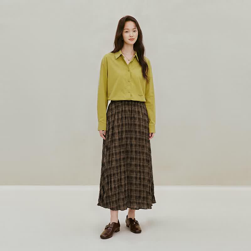 INMAN Retro Pleated Plaid A-Line Skirt