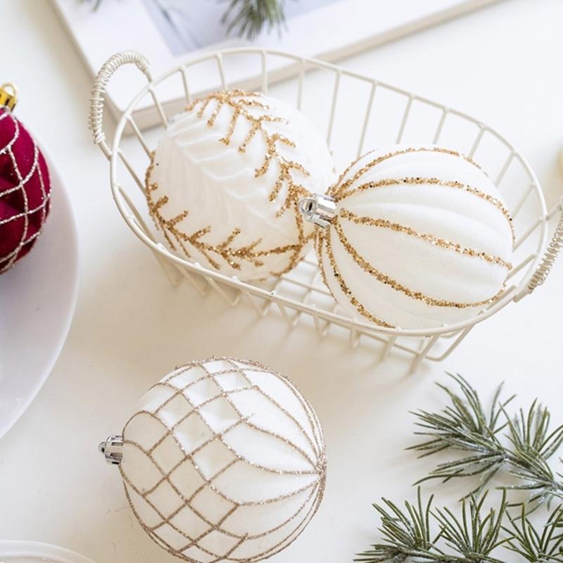 3Pcs Elegant Christmas Tree Baubles with Glitters and Pearls Festival Hanging Ornament Daily Use Home Accessory