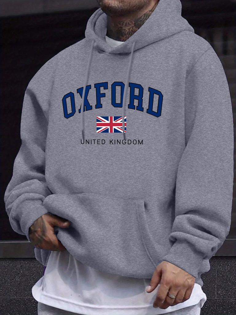Oxford United Kingdom Letter and Flag Print Men'S Tracksuit Street Loose Hoodie Sport Autumn Sweatshirt Long Sleeved Casual Top