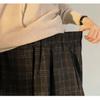 Pantalones de Lana Elásticos de Cintura Alta para Mujer Otoño Invierno Cuadros Lana Pierna Ancha Pantalones Femeninos Casuales Sueltos Longitud Tobillo Pantalones Falda