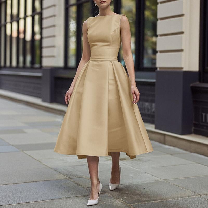 ZANZEA Women Casual Round Neck Solid Color Sleeveless Dress