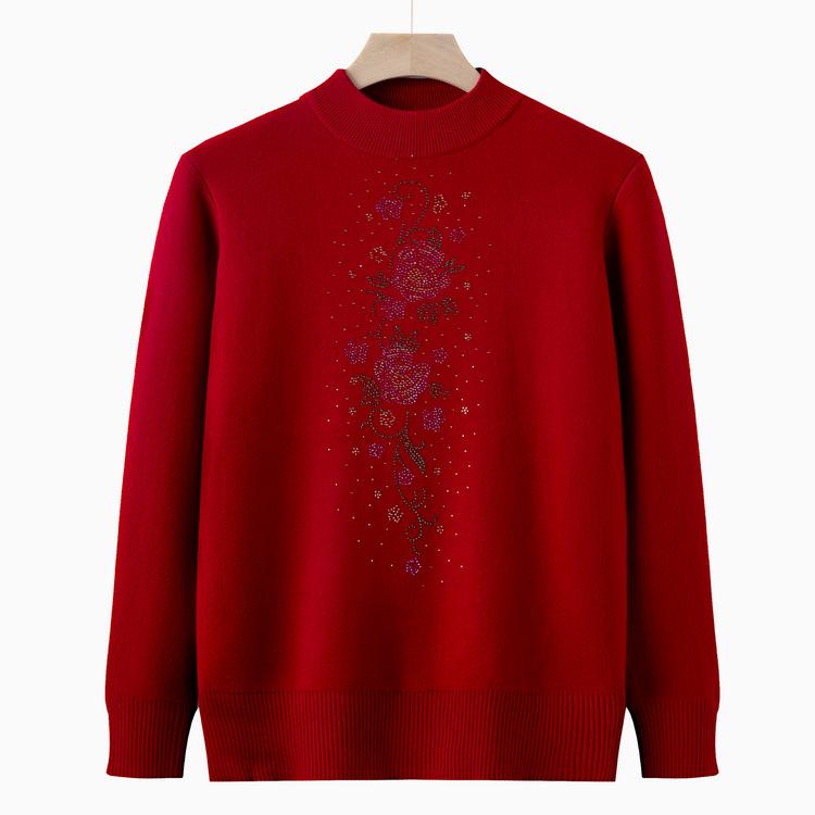 New Mother Suit Autumn and Winter Plus Fluff Sweater Grandma Autumn Top Middle-aged and Elderly Women's Integrated Velvet Warm Base Shirt
