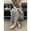 Summer outer wear flat bottom pointed Muller half slippers women's shallow mouth with skirt slippers women's bag head slippers