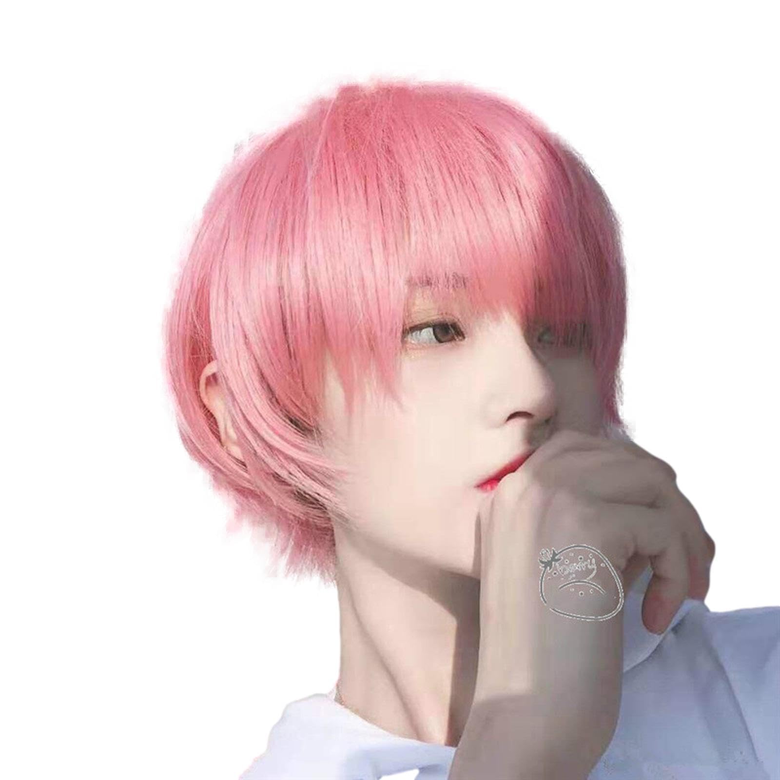 

for full easy to looks great in comes with a net [Railana] Wig, short, men, wig, unisex, arrange, photos, (pink) розовый