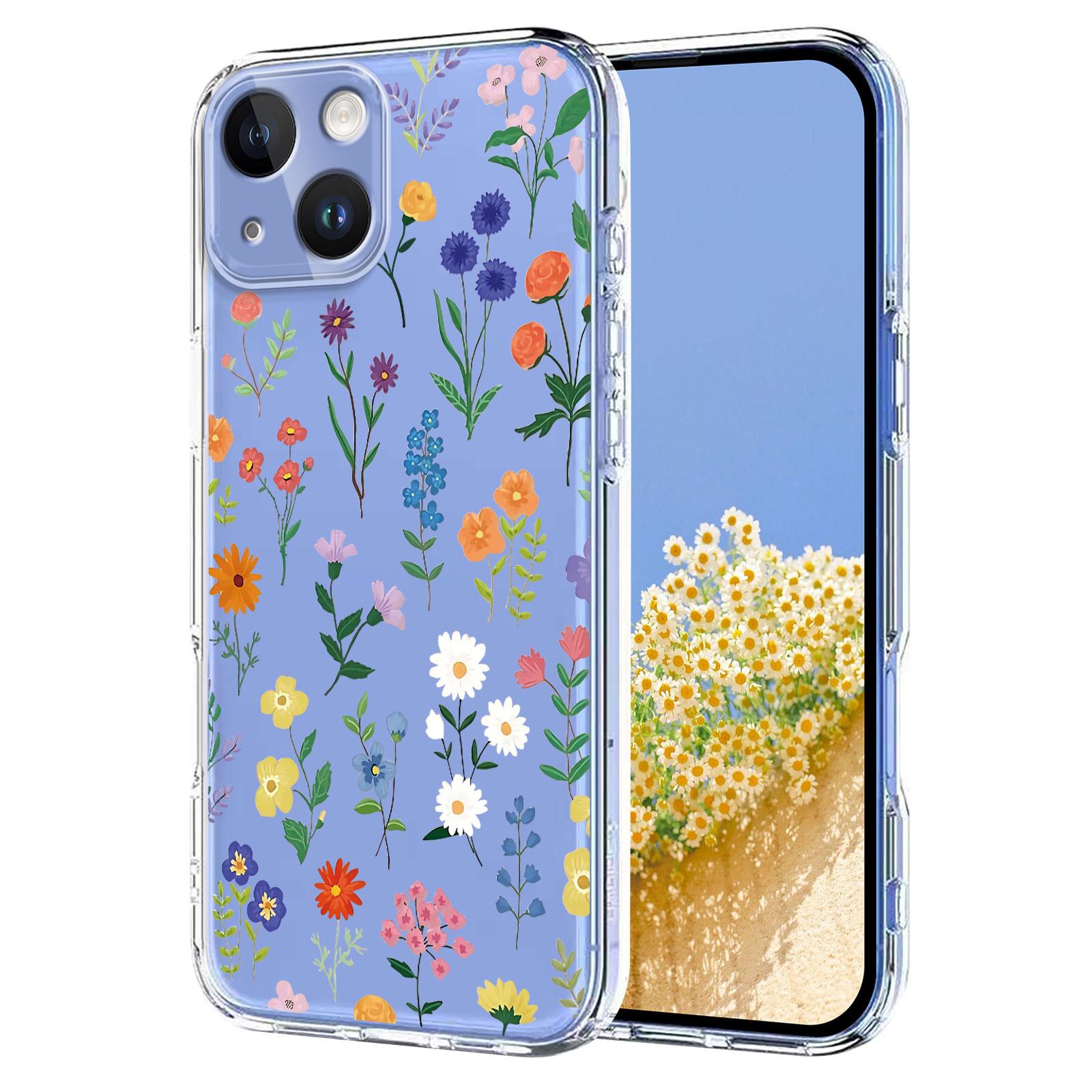 

For iPhone 15 Case Butterfly Floral Pattern Printing TPU Phone Back Cover Daisies