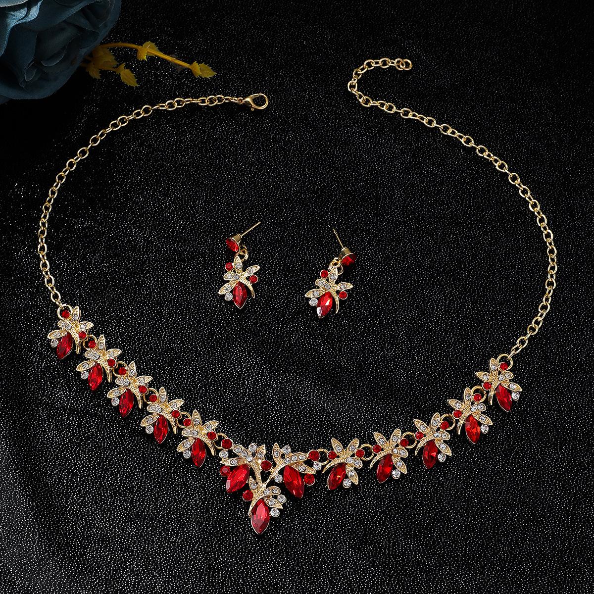 European  American Bridal Rhinestone Necklace  Earring Set with Crystal Dragonfly Design