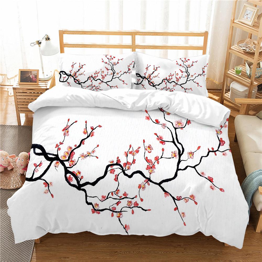 3D Printed Plum Blossom Bedding, Flower Down Duvet Cover Pillowcase, 2/3pc Women's Cover Gift, Chinese Style Bed Cover, King Queen Bed
