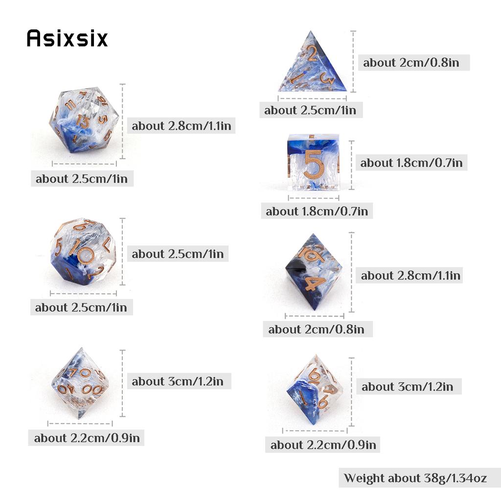 7 Pcs Blue Golden Number Sharp Edge Resin Dice Polyhedral Dice Suitable For Role-Playing Dice PropBoard Game