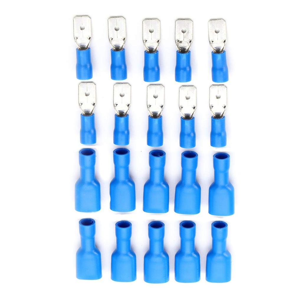 100 ks 50 párů 6,3 mm 16/14AWG samice/samec elektrický konektor pro zapojení, izolovaný krimpovací konektor, modrý