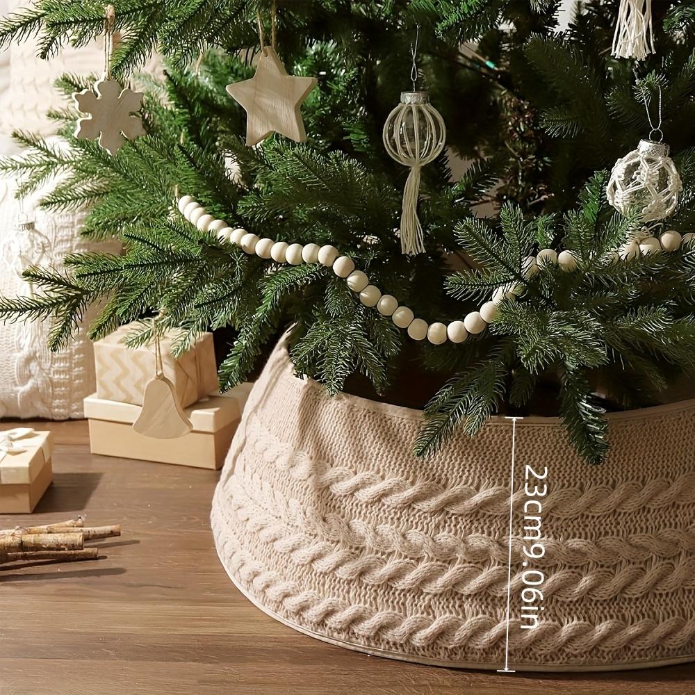 

Beige Knitted Tree Collar, Farmhouse Twisted Flower Design. Perfect Holiday Desk Decor for a Merry Christmas! хакі