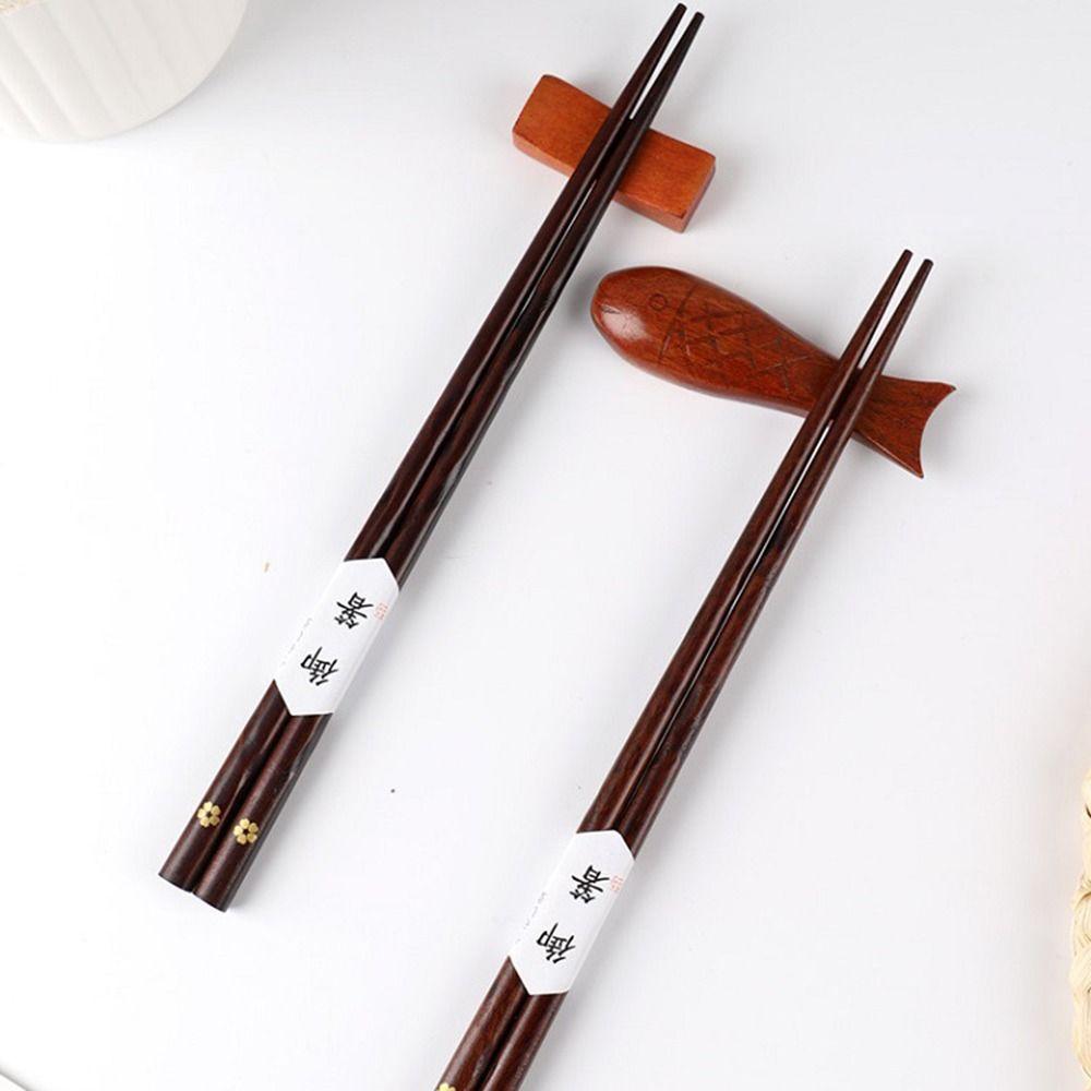 Japanese Rustic Plum Blossom Pattern Reusable Wooden Tableware Chopsticks Kitchen Utensils Flatware