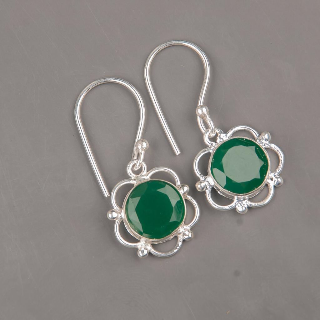 Green Onyx Gemstone 925Sterling Silver Jewelry Handmade Earrings 1.40" For Gift EE-56-17