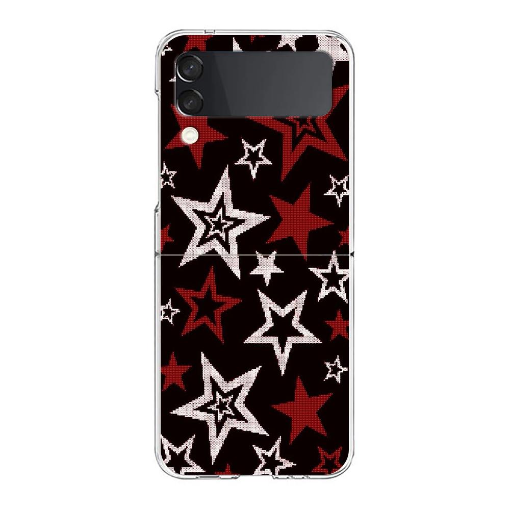 Phone Cover For Samsung Galaxy Z Flip 7 6 5 4 Case Transparent For Samsung Z Flip 3 Hard PC Bag Silver Five-Pointed Star Pattern