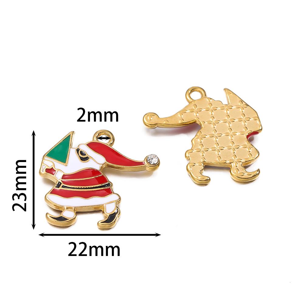 1pcs Stainless Steel Christmas Charms Gold Color Santa Claus Christmas Tree Enamel Pendants For DIY Earrings Necklaces Making