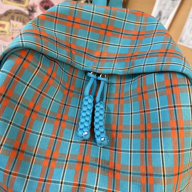 Simple Plaid Nylon Backpack Retro Large Capacity Casual Backpack with Multiple Pockets Suitable for Daily and Student Use