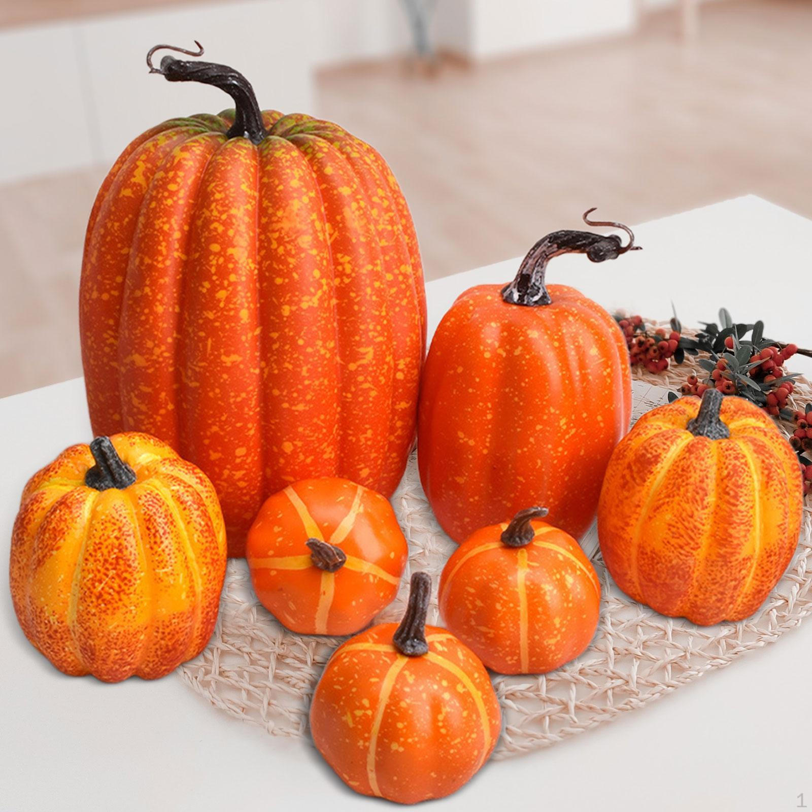 7 Pieces Fake Pumpkins Model Artificial Halloween Foam Props for Orange