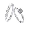 Adjustable Classic Couple Rings Set Rhodium/Gold Plated Brass Open Rings with Zircon Flower Design for Lovers