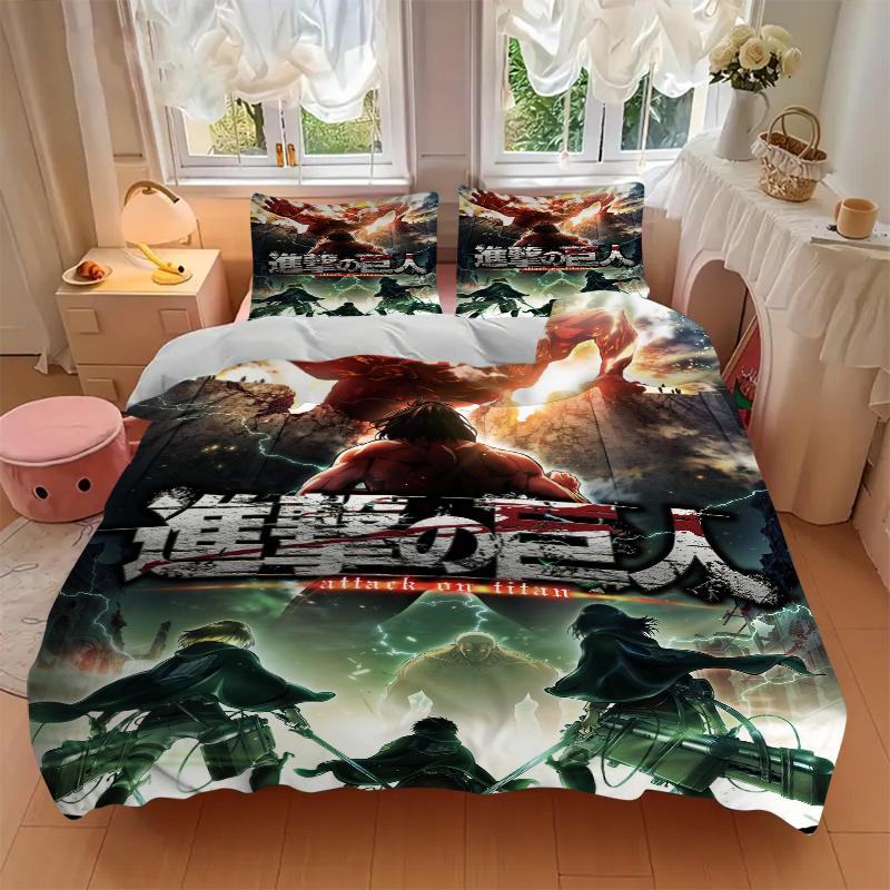 3Pcs Attack Titans Bedding Set Soft Fabric Duvet Cover Pillowcases Home Christmas Xmas Halloween Gift 1 Duvet Cover 2 Pillowcase L1117