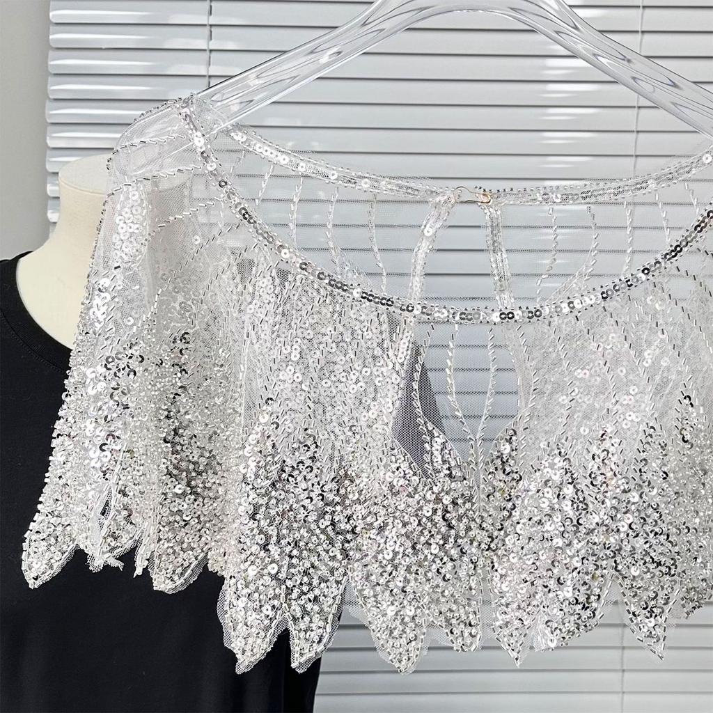Sophisticated Black Sequins Cape Collar Elegant Party Neckwear Luxurious Bridal for Fashion Females