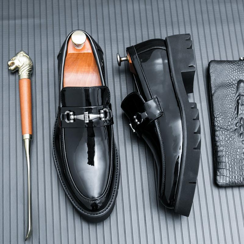 Patent leather platform casual leather shoes British business dress men's shoes trend inside heightening breathable loafers