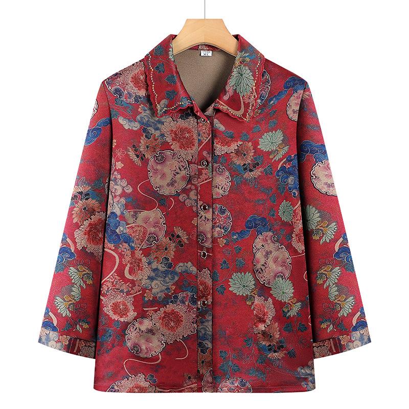 

Spring & Fall Fashion: Plus Size Floral Shirts & Cardigans for Middle-Aged & Senior Women 4XL -- Recommended 135-150 kg червоний