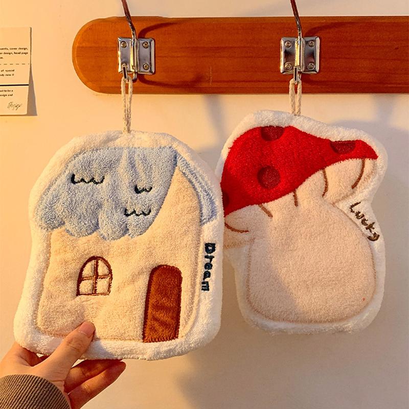 Thickened Cartoon Hand Towel Coral Fleece Bathroom Kids Wash Hand Cloth Kitchen Hanging Towel Super Absorbent Rag Handkerchief