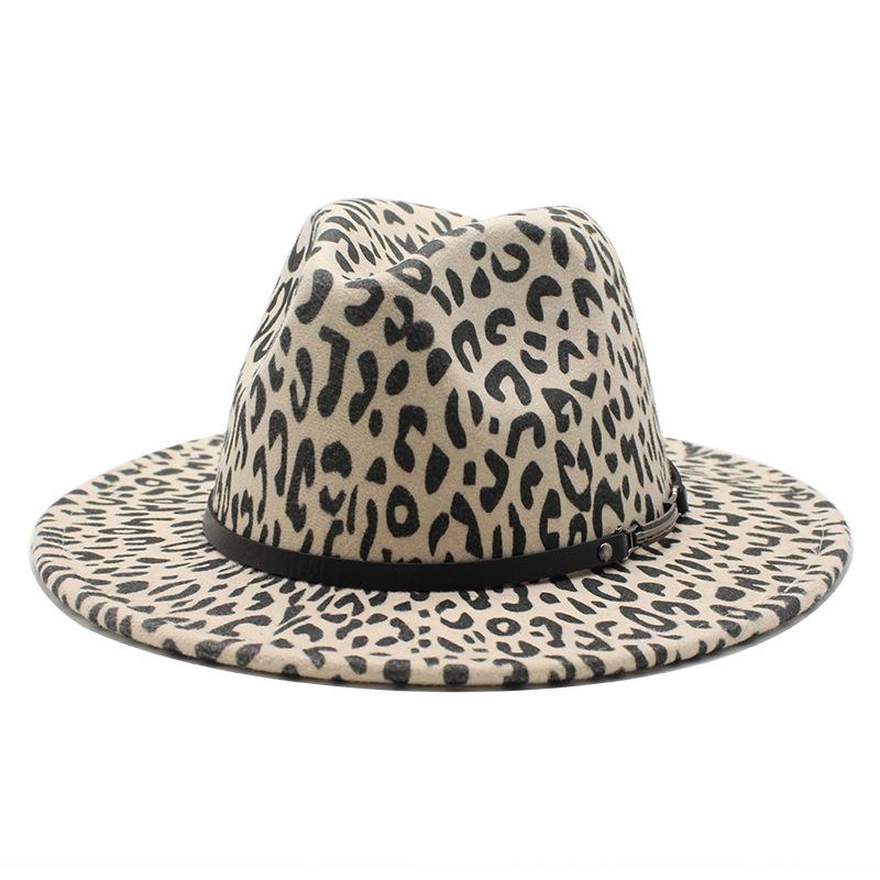 Men'S And Women'S Leopard Print Woolen Top Hat Jazz Hat Felt Hat