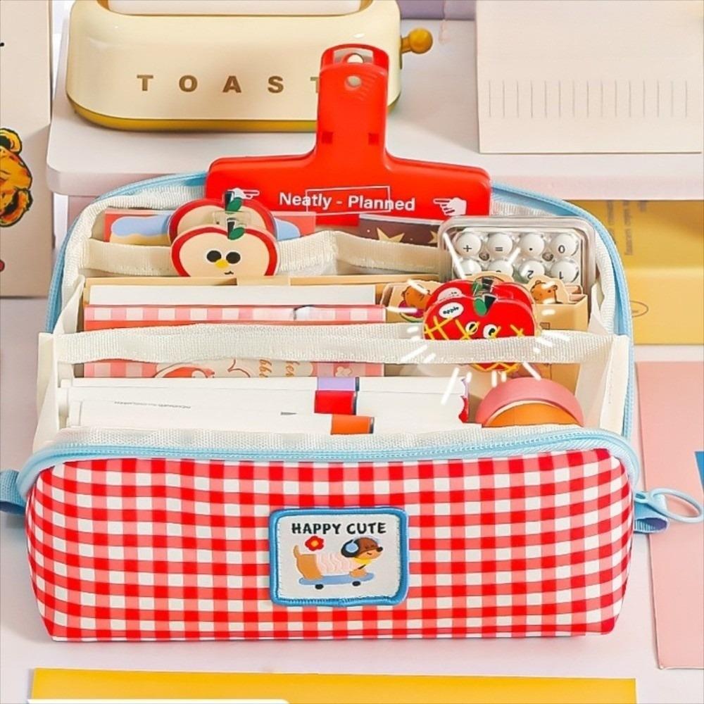 Large Capacity Grid Stationery Bag Desktop Storage Dopamine Pencil Pouch Prism Pencil Case  Office