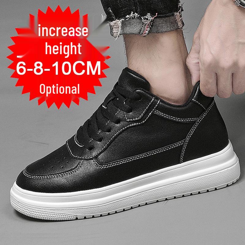 Men's Breathable Skate Sneakers - 10cm Invisible Lift, Thick Sole, White Casual Shoes