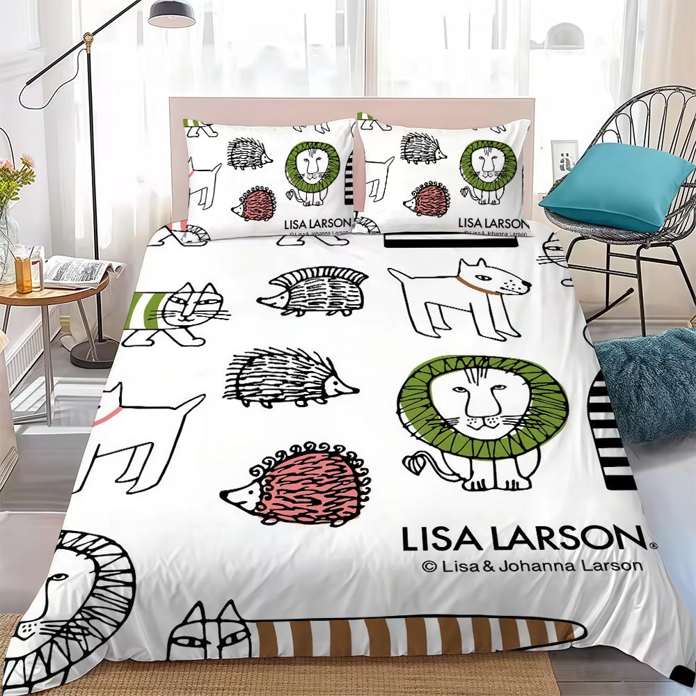 

cute art Lisa Larson Duvet Cover Set Home Style Bedding Soft Laundry Cotton Bed 3 Piece Set Student Dormitory Gift 135x200cm