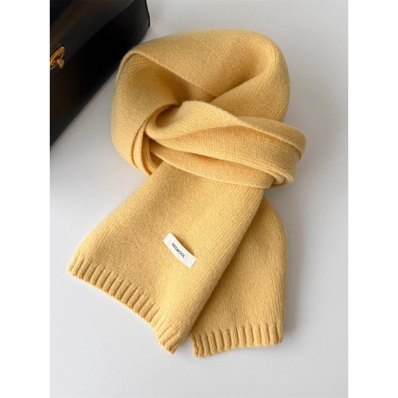 Korean Style New Versatile Solid Color Pure Wool Scarf for Women Autumn and Winter Warm Knitted Scarf Fashionable Versatile Scarf