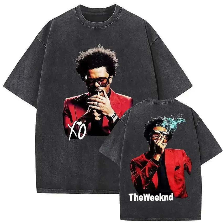 The Weeknd XO Tour 2026 Vintage Washed T-Shirt Herren Damen Popmusik Kurzarm-T-Shirts Rap Hip Hop Gothic Kleidung T-Shirts