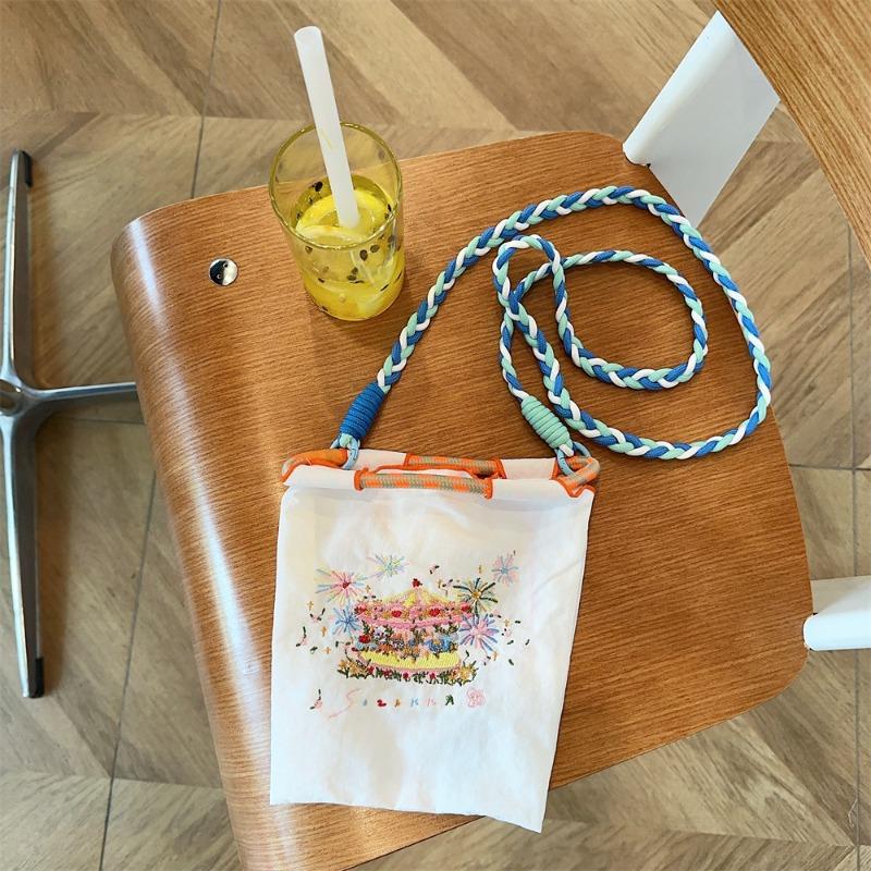 42 Mini Embroidered Small Cloth Bag Oxford Cloth Hand Bag Student Crossbody Portable Lipstick Mobile Phone Storage Bag