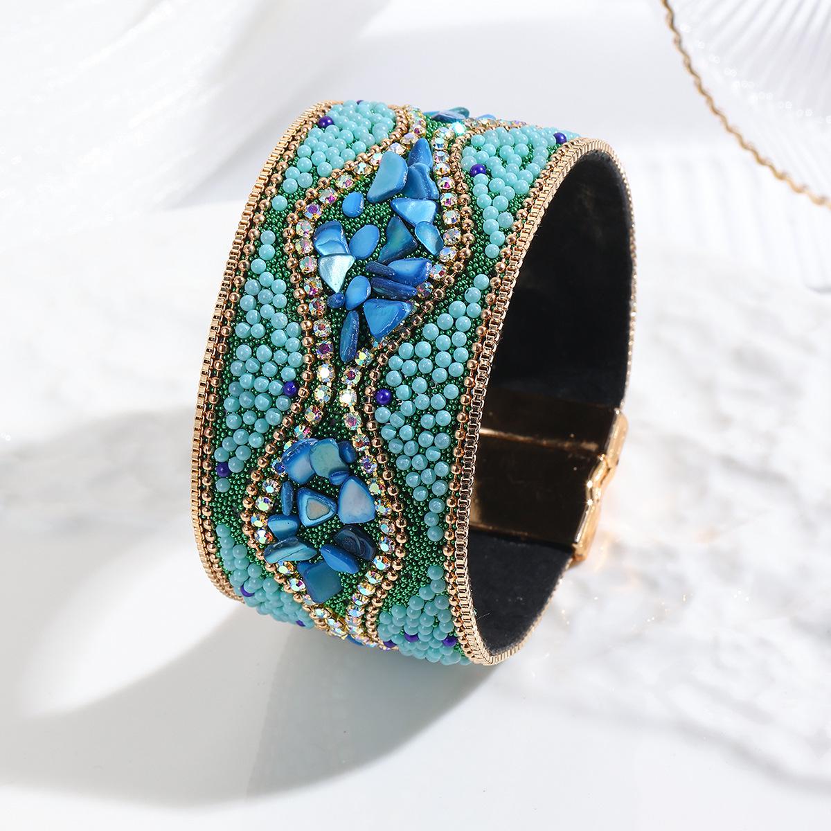 

Трансграничный богемный кожаный браслет из драгоценных камней и дробленого камня для женщин с магнитной застежкой из нержавеющей стали