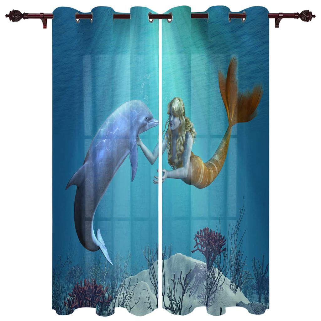Mermaid Cartoon Children Luxury Curtains for Living Room Window Treatment Curtain for Bedroom Home Decor