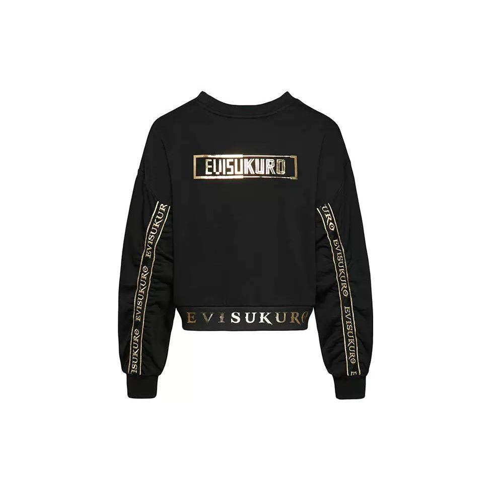 Evisu Logo Print Crew Neck Long Sleeve Pullover Sweatshirt Women sweatshirt Black 1EAGNW9SW374FF