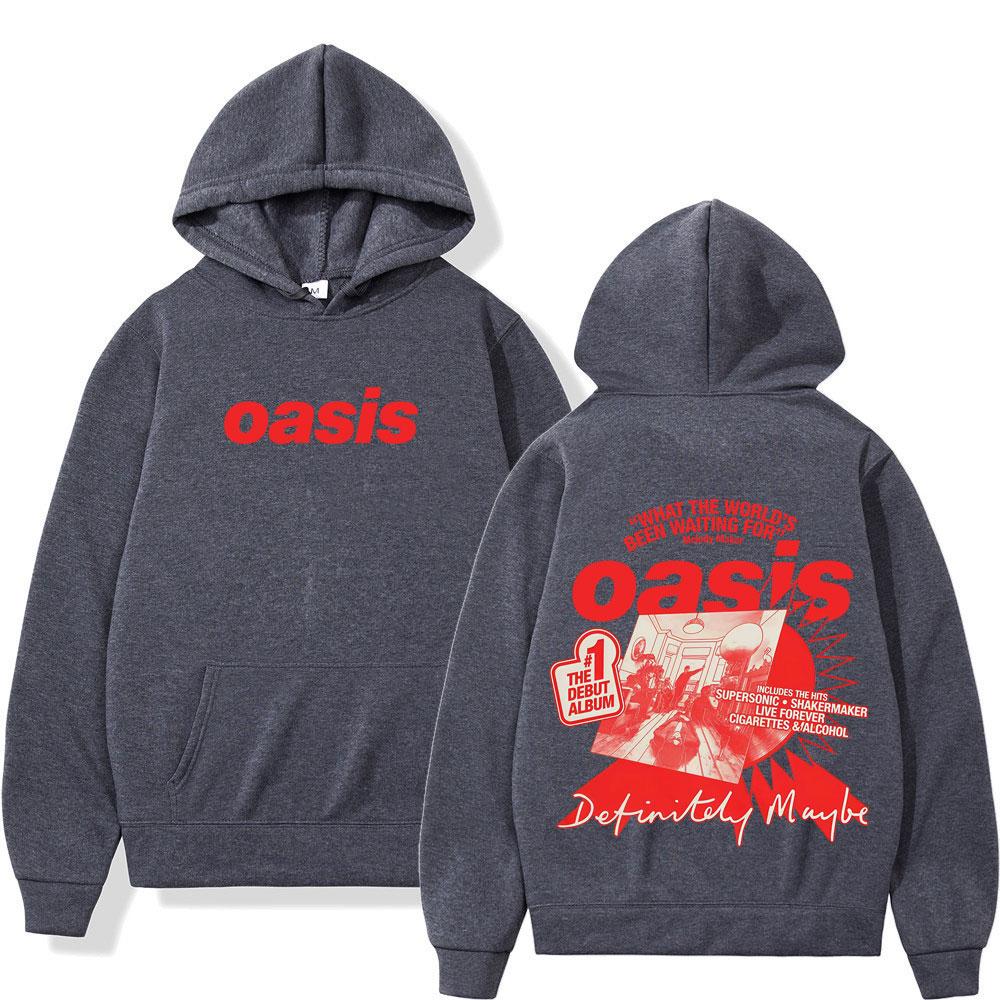 Logo zespołu Oasis Bluza z kapturem z nadrukiem Harajuku dla mężczyzn Moda Pulowery z długim rękawem Oversize Luźna Hip-hop Odzież sportowa Prezent dla fanów