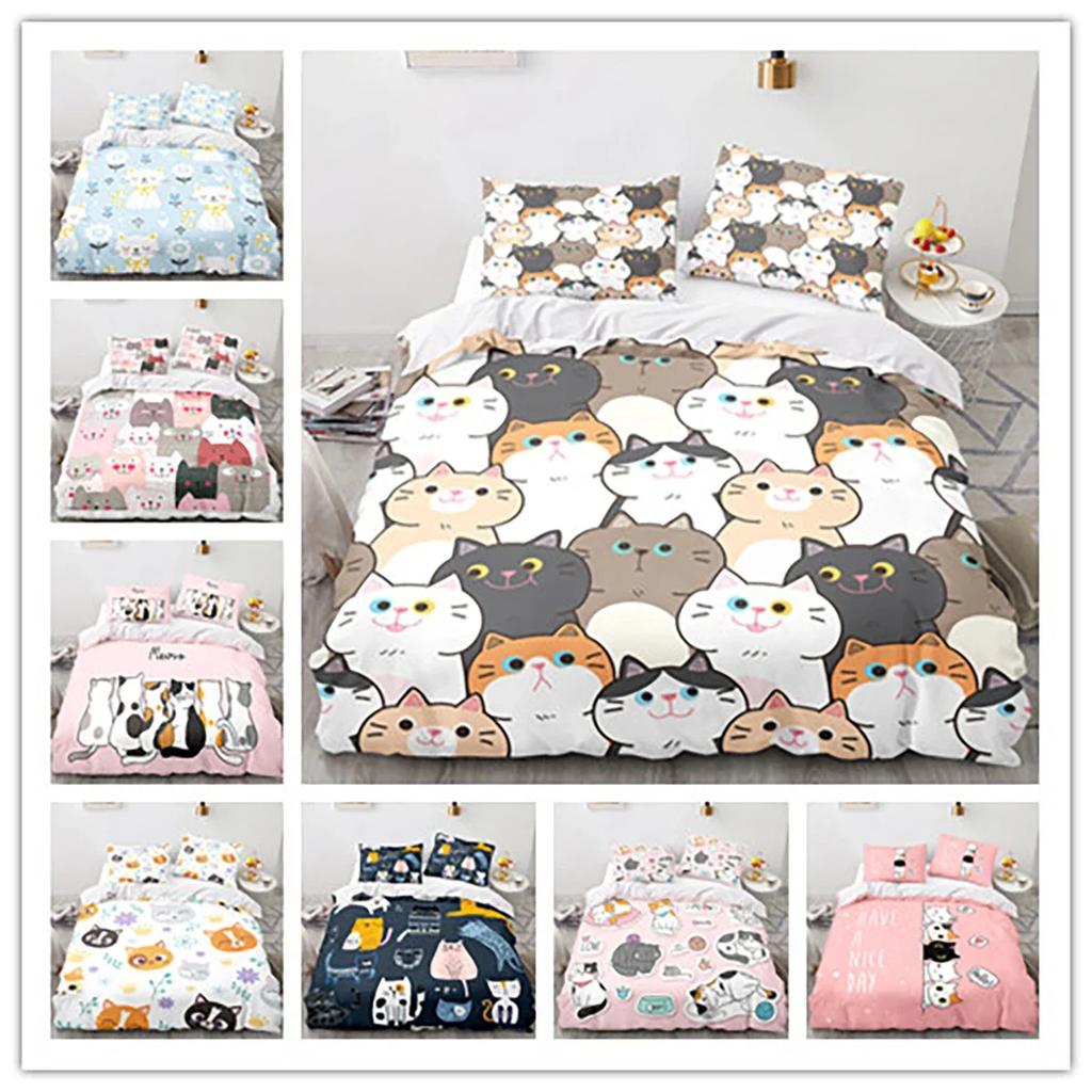 Cartoon Animal Cat Duvet Cover 3D Large Print Double Size Quilt Cover Bedding Set Single Set