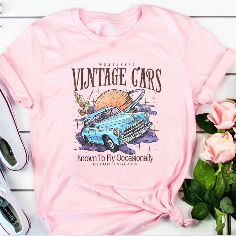 

Funny Wizard Flying Car T-shirt Vintage Flying Cars Shirt HP Inspired Tee Magic Shirt Fan Gift Unisex Trendy Short Sleeves Tops 3XL