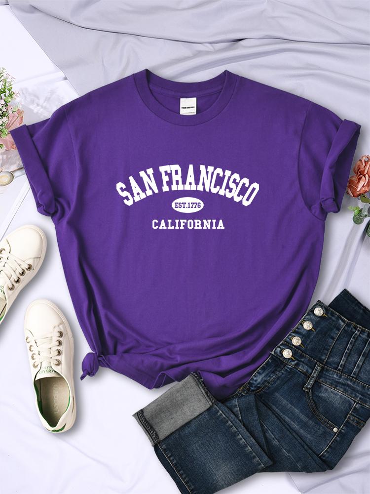 Sanfrancisco Est.1776 California Letter Street Women T-Shirt Casual Breathable Short Sleeve Fashion Personality Tees Soft Tshirt