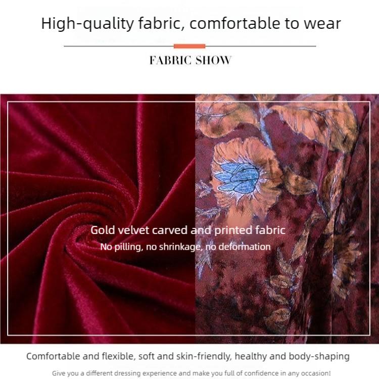 Women's Loose Plus Size Velvet Dress Color-Block Printed Velvet Long A-Line Dress