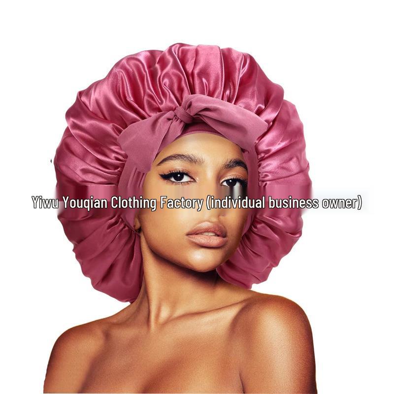 

Трансграничная женская атласная шелковая шапочка для сна с бантом - Очень большая для ухода за волосами Adjustable