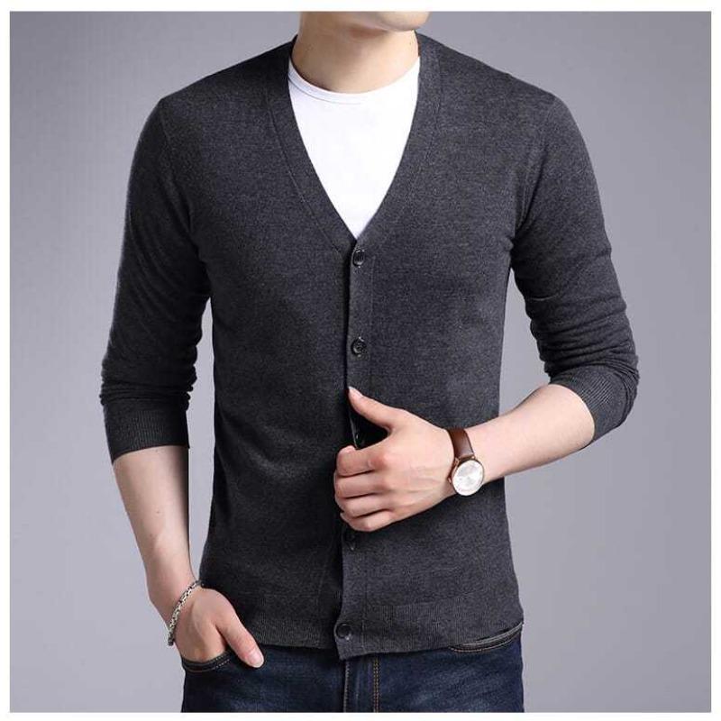 Spring Autumn Black Handsome Fashion Knitted Cardigan Middle-aged Men Korean Jacket Button Loose Sweater Trend