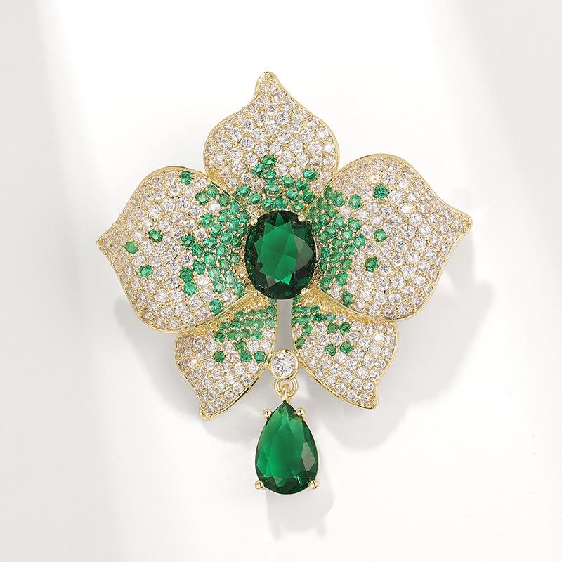 Bo Xin Yun Luxury Camellia Flower Brooch with Water Drop Zircon